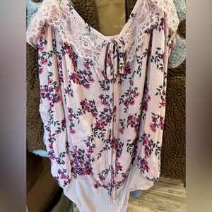 Free People Pink Floral Lace Top